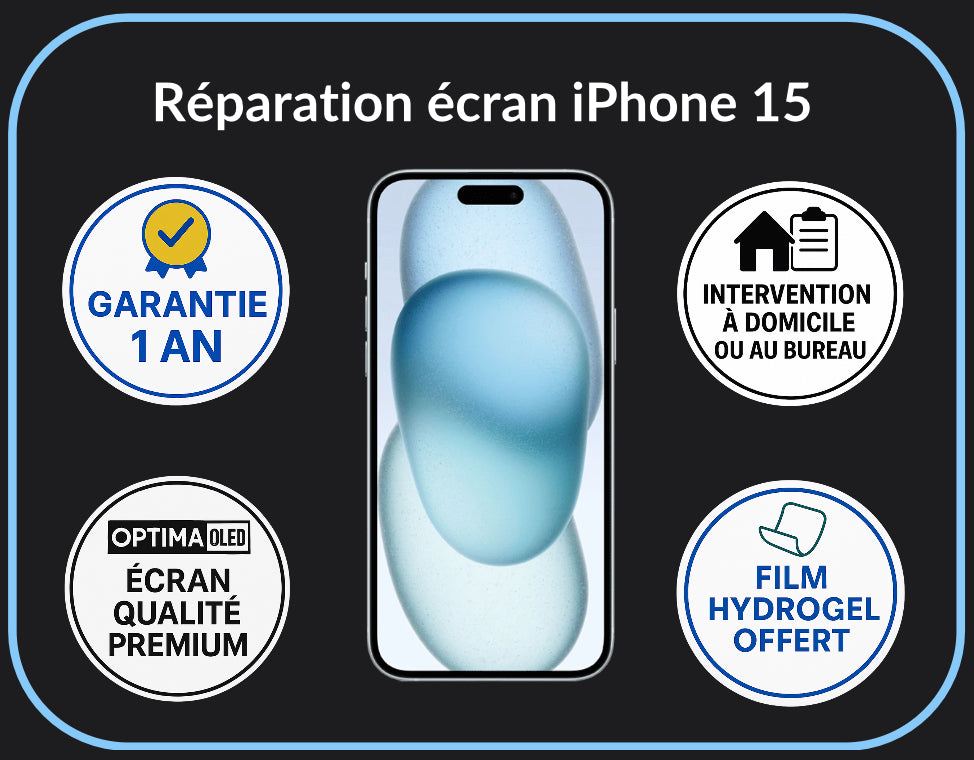 Réparation écran iPhone 15 - Optima (OLED)