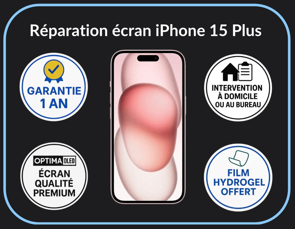 Réparation écran iPhone 15 Plus - Optima (OLED)
